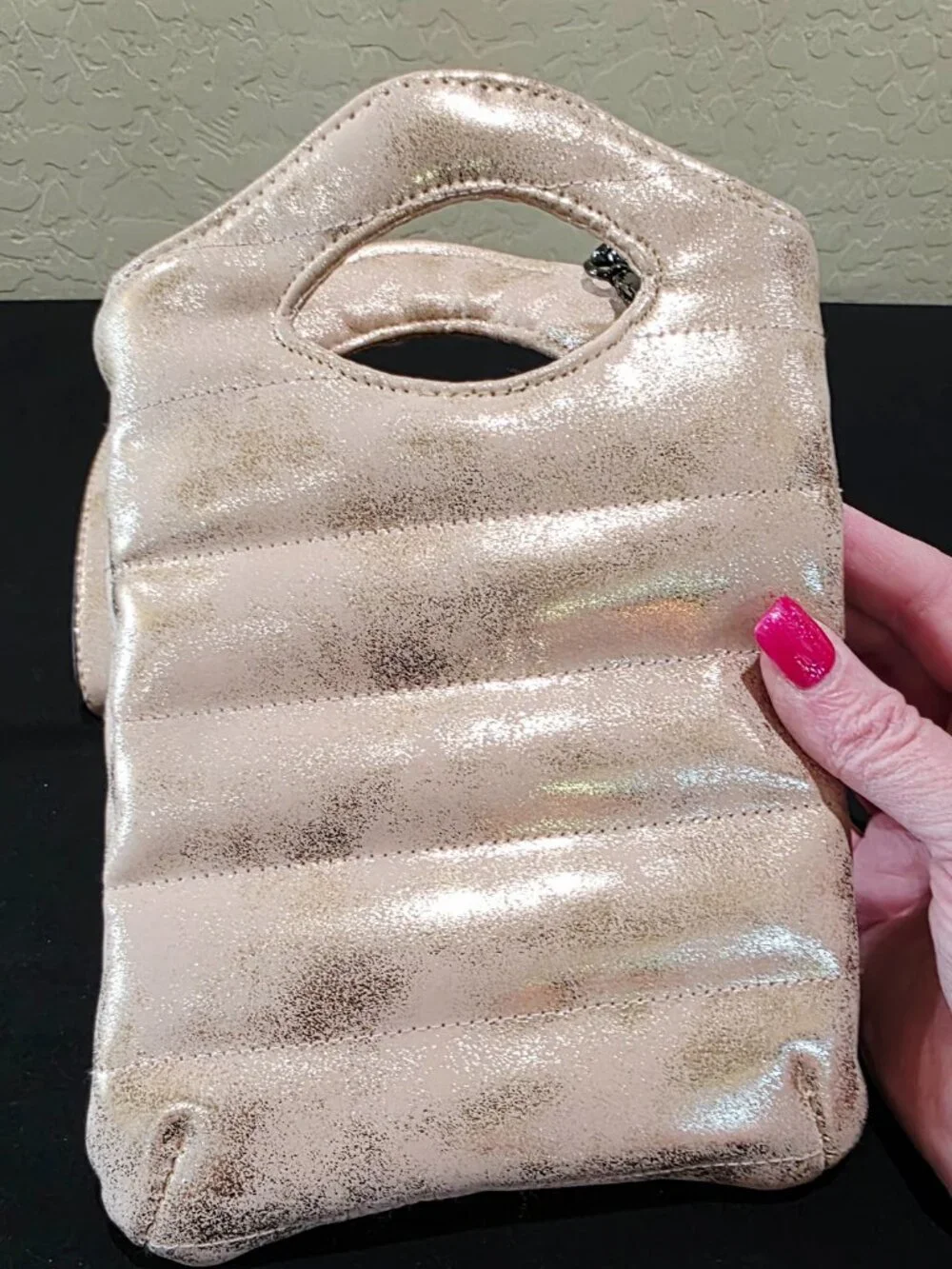 NWT Mini Florent Pink Champagne Puffer Crossbody Bag Purse Chain Strap